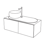 Mueble con puertas lisas, lavabo izquierda, grifo a la derecha